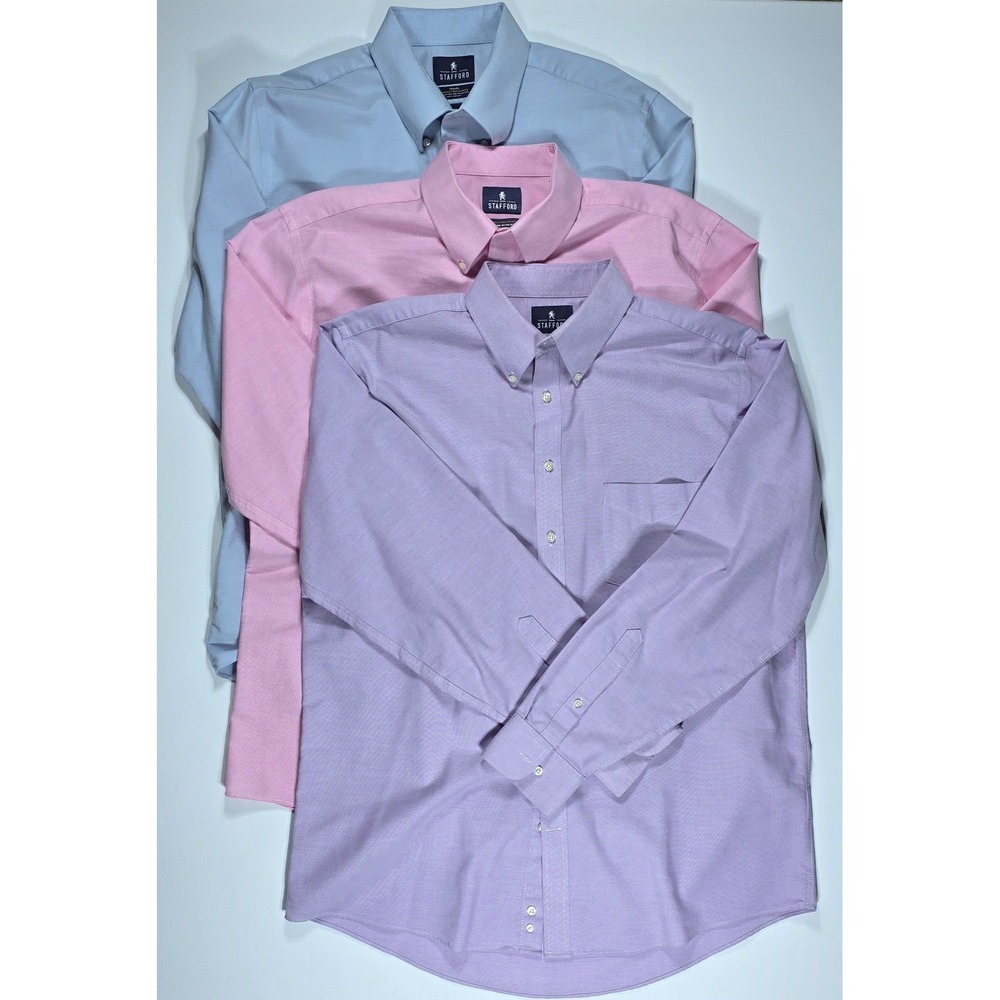 Lot of 3 Stafford Travel Oxford Shirts Men's 17 36-37 Regular Blue/Pink/Purple